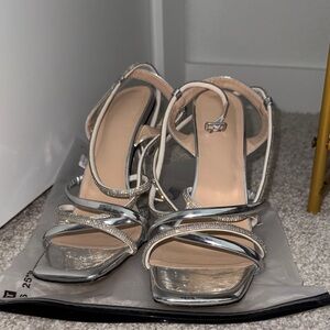 Elegant Silver Strappy Women's Heels